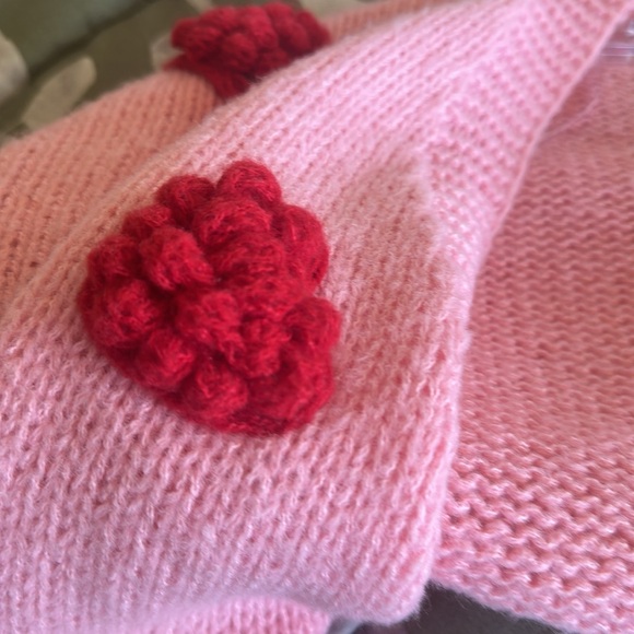 NWT LUNA IVY Heart 3D Knitted Chunky Cardigan Sweater Pink Red Open Front - Picture 7 of 9